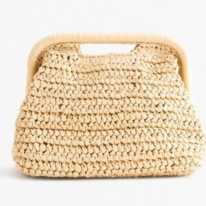 Abercrombie & Fitch Woven Straw Clutch Top Handle Bag Neutral Summer